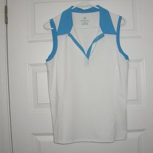 White and Turquoise Sleeveless Tennis Shirt